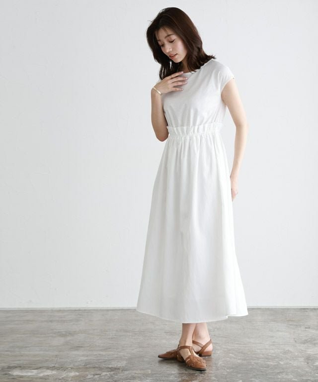 【ピエロ/Pierrot】のドッキングギャザーワンピース インテリア・キッズ・メンズ・レディースファッション・服の通販 founy(ファニー) 　ファッション　Fashion　レディースファッション　Fashion for Women　ワンピース　Dresses　カットソー　Cut and Sewn Top　カーディガン　Cardigan, Knitwear　スリーブ　Sleeve, Long Sleeve / Short Sleeve　ドッキング　Docking, Mixed Material　フリル　Frill, Ruffle　フレア　Flare, Flared　フレンチ　French, French Style　プチプライス・低価格　Affordable / Budget Price　エレガント 上品　Elegant　オフホワイト×オフホワイト|ID: prp329100003721499 ipo3291000000035968669