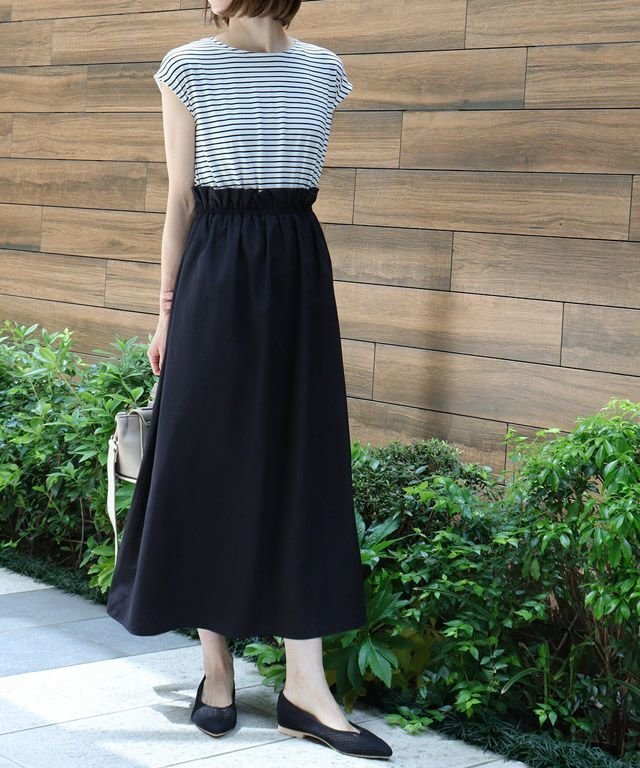 【ピエロ/Pierrot】のドッキングギャザーワンピース インテリア・キッズ・メンズ・レディースファッション・服の通販 founy(ファニー) 　ファッション　Fashion　レディースファッション　Fashion for Women　ワンピース　Dresses　カットソー　Cut and Sewn Top　カーディガン　Cardigan, Knitwear　スリーブ　Sleeve, Long Sleeve / Short Sleeve　ドッキング　Docking, Mixed Material　フリル　Frill, Ruffle　フレア　Flare, Flared　フレンチ　French, French Style　プチプライス・低価格　Affordable / Budget Price　エレガント 上品　Elegant　ボーダー×ブラック|ID: prp329100003721499 ipo3291000000035968673