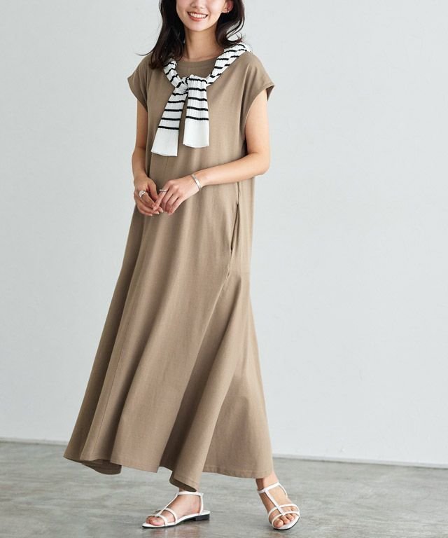 【ピエロ/Pierrot】のフレンチフレアカットソーワンピース インテリア・キッズ・メンズ・レディースファッション・服の通販 founy(ファニー) 　ファッション　Fashion　レディースファッション　Fashion for Women　ワンピース　Dresses　スリーブ　Sleeve, Long Sleeve / Short Sleeve　フレア　Flare, Flared　フレンチ　French, French Style　プチプライス・低価格　Affordable / Budget Price　モカ|ID: prp329100003721515 ipo3291000000026127002