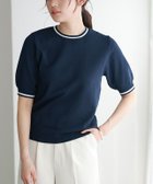 【ピエロ/Pierrot】のライン配色パフニット ネイビー×オフホワイト|ID: prp329100003721556 ipo3291000000026195529