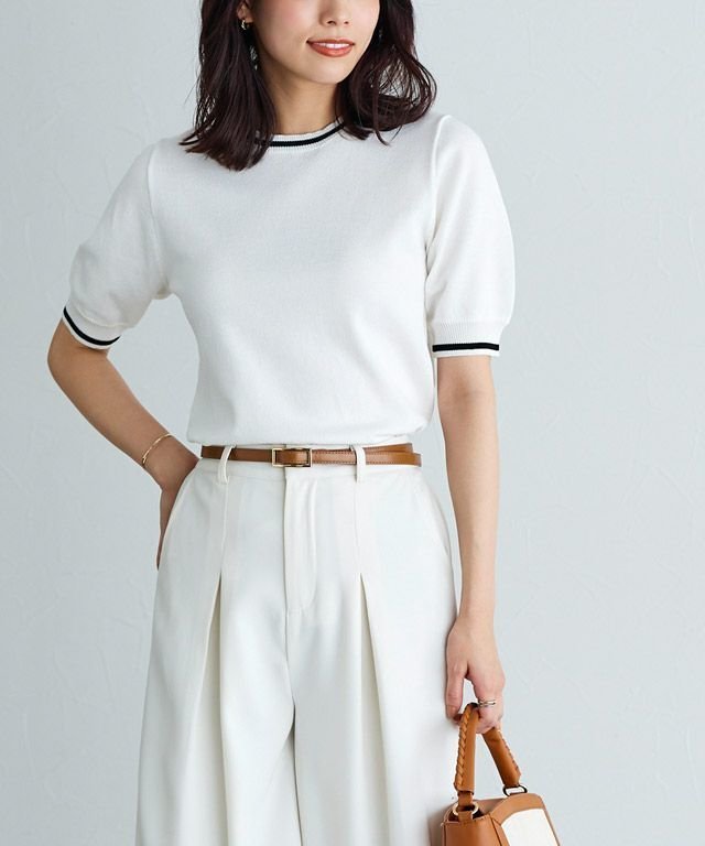 【ピエロ/Pierrot】のライン配色パフニット インテリア・キッズ・メンズ・レディースファッション・服の通販 founy(ファニー) 　ファッション　Fashion　レディースファッション　Fashion for Women　トップス・カットソー　Cut & Sew Tops　ニット　Knit Tops & Sweaters　インナー　Innerwear　スリーブ　Sleeve, Long Sleeve / Short Sleeve　トレンド　Trend, Trending Now　プチプライス・低価格　Affordable / Budget Price　オフホワイト×ブラック|ID: prp329100003721556 ipo3291000000026195530