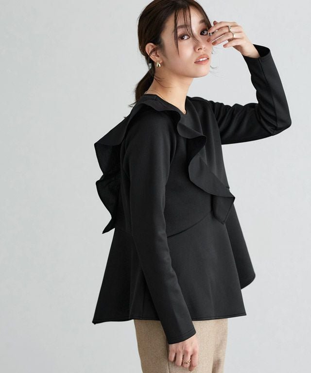 【ピエロ/Pierrot】のフリルドッキングダンボールフレアプルオーバー インテリア・キッズ・メンズ・レディースファッション・服の通販 founy(ファニー) 　ファッション　Fashion　レディースファッション　Fashion for Women　トップス・カットソー　Cut & Sew Tops　カジュアルプルオーバー・ニットトップス　Pullovers & Knit Tops / Casual Pullovers　アシンメトリー　Asymmetrical Style　カットソー　Cut and Sewn Top　フェミニン　Feminine, Girly　フリル　Frill, Ruffle　フレア　Flare, Flared　プチプライス・低価格　Affordable / Budget Price　エレガント 上品　Elegant　ブラック|ID: prp329100003783068 ipo3291000000036041306