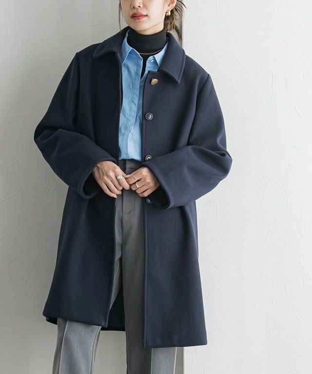 【ピエロ/Pierrot】の2wayボタンステンカラーコート インテリア・キッズ・メンズ・レディースファッション・服の通販 founy(ファニー) 　ファッション　Fashion　レディースファッション　WOMEN　アウター　Coat Outerwear　コート　Coats　ジャケット　Jackets　おすすめ　Recommend　ビジュー　Bijou　フェミニン　Feminine　プチプライス・低価格　Affordable　ミドル　Middle　メルトン　Melton　エレガント 上品　Elegant　ネイビー|ID: prp329100003783214 ipo3291000000024897275