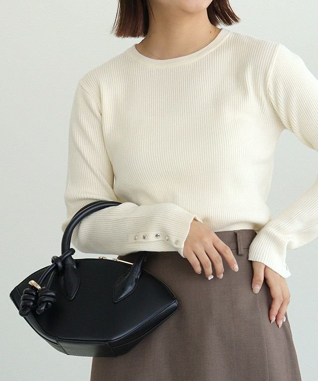 【ピエロ/Pierrot】の選べるデザイン袖ボタンリブニット インテリア・キッズ・メンズ・レディースファッション・服の通販 founy(ファニー) 　ファッション　Fashion　レディースファッション　Fashion for Women　トップス・カットソー　Cut & Sew Tops　ニット　Knit Tops & Sweaters　送料無料　Free Shipping　シンプル　Simple, Minimal　パール　Pearl, Pearl Accent　プチプライス・低価格　Affordable / Budget Price　エレガント 上品　Elegant　150cm / B / アイボリー / クルーネック / M|ID: prp329100003783253 ipo3291000000033578715