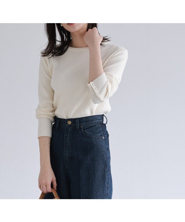 【ピエロ/Pierrot】の選べるデザイン袖ボタンリブニット インテリア・キッズ・メンズ・レディースファッション・服の通販 founy(ファニー) 　ファッション　Fashion　レディースファッション　Fashion for Women　トップス・カットソー　Cut & Sew Tops　ニット　Knit Tops & Sweaters　送料無料　Free Shipping　シンプル　Simple, Minimal　パール　Pearl, Pearl Accent　プチプライス・低価格　Affordable / Budget Price　エレガント 上品　Elegant　167cm / A / アイボリー / クルーネック / M|ID: prp329100003783253 ipo3291000000036043640