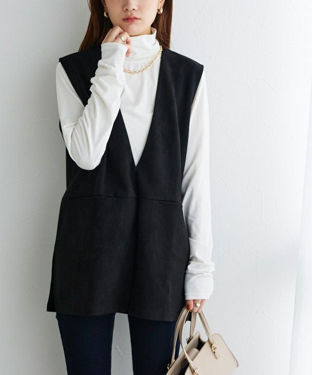 【ピエロ/Pierrot】のインナーセットフェイクスエードベスト インテリア・キッズ・メンズ・レディースファッション・服の通販 founy(ファニー) 　ファッション　Fashion　レディースファッション　Fashion for Women　アウター　Coat / Outerwear Collection　トップス・カットソー　Cut & Sew Tops　ベスト&ジレ / 重ね着スタイル　Vests & Gilets　とろみ　Fluid, Flowy Fabric　インナー　Innerwear　コンパクト　Compact, Small Size　シャーリング　Shirring, Ruched　シンプル　Simple, Minimal　プチプライス・低価格　Affordable / Budget Price　ベスト　Vest, Waistcoat　ブラック|ID: prp329100003783257 ipo3291000000035934932