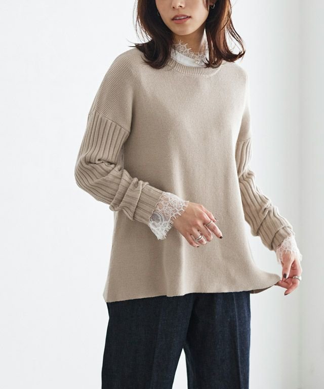 【ピエロ/Pierrot】の【アウトレットSALE!】袖リブAラインニット インテリア・キッズ・メンズ・レディースファッション・服の通販 founy(ファニー) 　ファッション　Fashion　レディースファッション　WOMEN　トップス・カットソー　Tops/Tshirt　ニット　Knit Tops　アウトレット　Outlet　フレア　Flare　プチプライス・低価格　Affordable　グレージュ|ID: prp329100003783294 ipo3291000000024897584