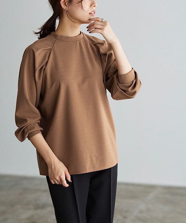 【ピエロ/Pierrot】のラグランタックTブラウス インテリア・キッズ・メンズ・レディースファッション・服の通販 founy(ファニー) 　ファッション　Fashion　レディースファッション　Fashion for Women　トップス・カットソー　Cut & Sew Tops　シャツ・ブラウス・オフィスカジュアル　Elegant Blouses & Button-Ups　カットソー　Cut and Sewn Top　ジョーゼット　Georgette, Semi-Sheer Fabric　バランス　Balance, Style Balance　プチプライス・低価格　Affordable / Budget Price　キャメル|ID: prp329100003783383 ipo3291000000036264197