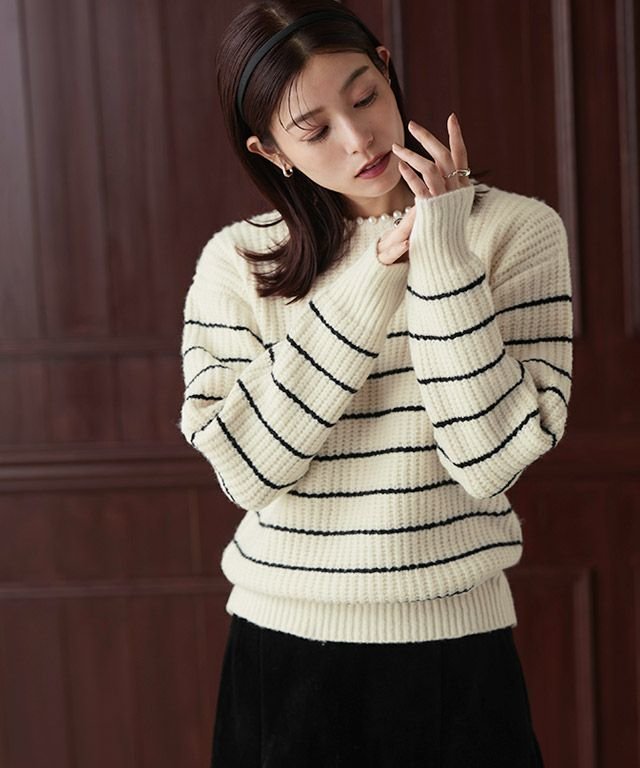 【ピエロ/Pierrot】のパールネックニット インテリア・キッズ・メンズ・レディースファッション・服の通販 founy(ファニー) ファッション Fashion レディースファッション Fashion for Women トップス・カットソー Cut & Sew Tops ニット Knit Tops & Sweaters パール Pearl, Pearl Accent プチプライス・低価格 Affordable / Budget Price 畦 Ribbed Knit アイボリー×ブラック|ID: prp329100003783400 ipo3291000000024897981