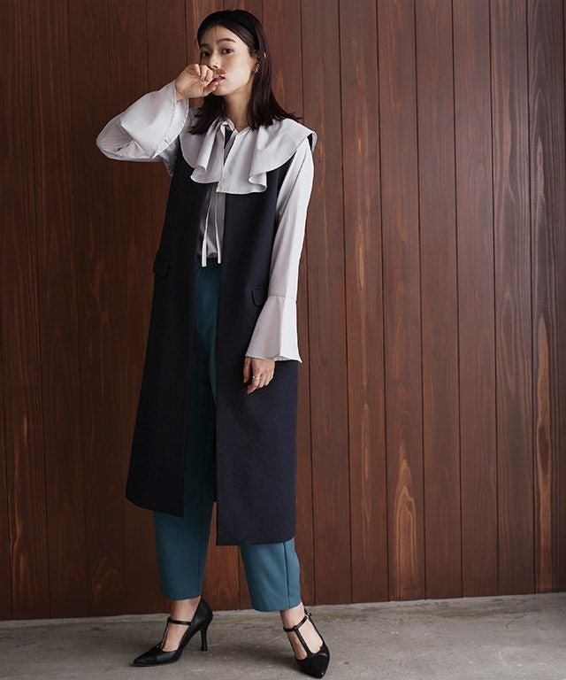 【ピエロ/Pierrot】の【アウトレットSALE!】メルトンロングジレ インテリア・キッズ・メンズ・レディースファッション・服の通販 founy(ファニー) 　ファッション　Fashion　レディースファッション　Fashion for Women　アウター　Coat / Outerwear Collection　レディースジャケット・軽アウター　Jackets　アウトレット　Outlet / Clearance　トッパー　Topper, Light Cardigan　プチプライス・低価格　Affordable / Budget Price　メルトン　Melton, Heavy Wool　エレガント 上品　Elegant　ネイビー|ID: prp329100003783404 ipo3291000000035968950