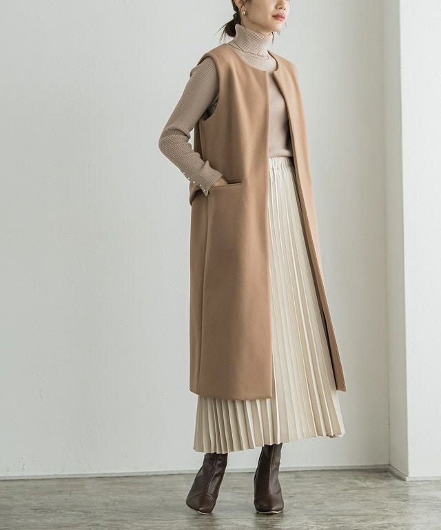 【ピエロ/Pierrot】の【アウトレットSALE!】メルトンロングジレ インテリア・キッズ・メンズ・レディースファッション・服の通販 founy(ファニー) 　ファッション　Fashion　レディースファッション　Fashion for Women　アウター　Coat / Outerwear Collection　レディースジャケット・軽アウター　Jackets　アウトレット　Outlet / Clearance　トッパー　Topper, Light Cardigan　プチプライス・低価格　Affordable / Budget Price　メルトン　Melton, Heavy Wool　エレガント 上品　Elegant　キャメル|ID: prp329100003783404 ipo3291000000035968952