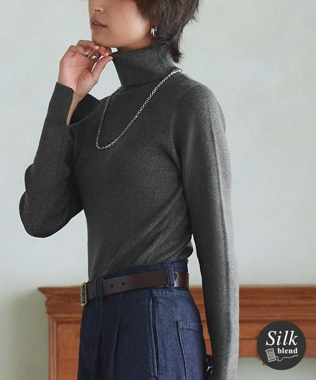 【ピエロ/Pierrot】のRASW 綿シルクタートルネックニット インテリア・キッズ・メンズ・レディースファッション・服の通販 founy(ファニー) 　ファッション　Fashion　レディースファッション　Fashion for Women　トップス・カットソー　Cut & Sew Tops　ニット　Knit Tops & Sweaters　タートルネック・ハイネックトップス　Turtlenecks & High-Neck Tops　おすすめ　Recommended / Our Picks　シルク　Silk, 100% Silk　スリット　Slit, Slit Detail　タートルネック　Turtleneck, High Neck　プチプライス・低価格　Affordable / Budget Price　ルーズ　Loose, Oversized　[RASW] 綿シルクタートルネックニット|ID: prp329100003783418 ipo3291000000036043585