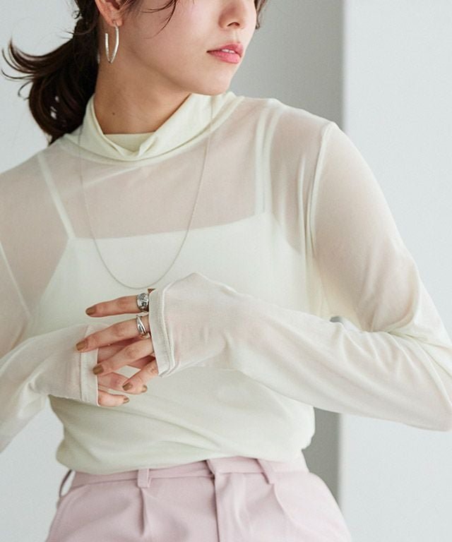 【ピエロ/Pierrot】のチュールハイネックトップス インテリア・キッズ・メンズ・レディースファッション・服の通販 founy(ファニー) 　ファッション　Fashion　レディースファッション　Fashion for Women　トップス・カットソー　Cut & Sew Tops　おすすめ　Recommended / Our Picks　シンプル　Simple, Minimal　ジャケット　Jacket, Outerwear　チュール　Tulip, Tulip Motif　プチプライス・低価格　Affordable / Budget Price　アイボリー|ID: prp329100003783420 ipo3291000000036043603