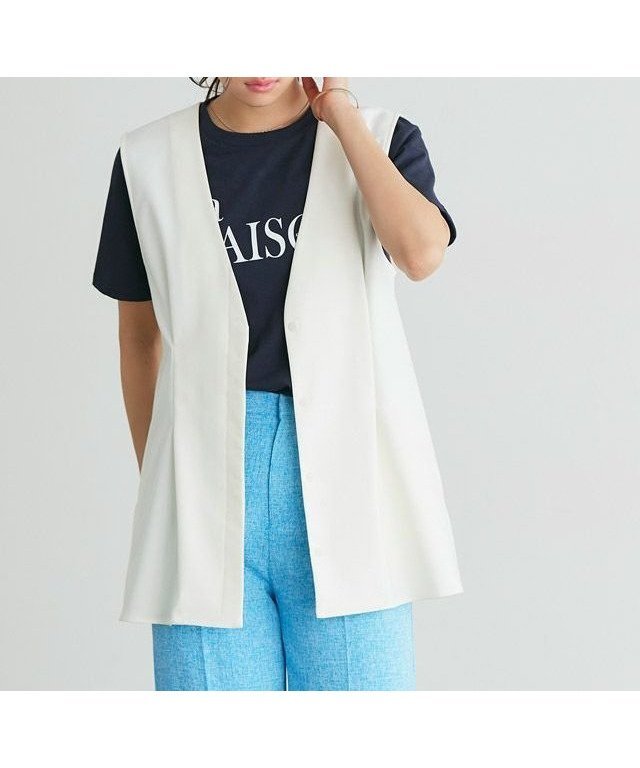 【ピエロ/Pierrot】のノーカラータックジレ インテリア・キッズ・メンズ・レディースファッション・服の通販 founy(ファニー) 　ファッション　Fashion　レディースファッション　WOMEN　アウター　Coat Outerwear　トップス・カットソー　Tops/Tshirt　ベスト/ジレ　Gilets/Vests　カットソー　Cut And Sew　プチプライス・低価格　Affordable　エレガント 上品　Elegant　ノーカラータックジレ|ID: prp329100003808077 ipo3291000000032275744