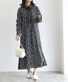 【ピエロ/Pierrot】の選べる柄配色リボンピンタックワンピース 花柄/ブラック×ブラック|ID: prp329100003808087 ipo3291000000036276056