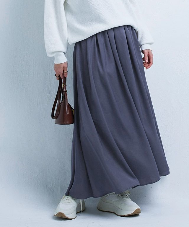 【ピエロ/Pierrot】のRASW サテンタックフレアスカート インテリア・キッズ・メンズ・レディースファッション・服の通販 founy(ファニー) 　ファッション　Fashion　レディースファッション　Fashion for Women　スカート　Skirts　Aライン・フレアスカート　A-Line & Flared Skirts　サテン　Satin, Glossy Fabric　シンプル　Simple, Minimal　ドレープ　Drape, Draping Fabric　フレア　Flare, Flared　プチプライス・低価格　Affordable / Budget Price　165cm / インディゴブルー / M|ID: prp329100003828888 ipo3291000000030140199