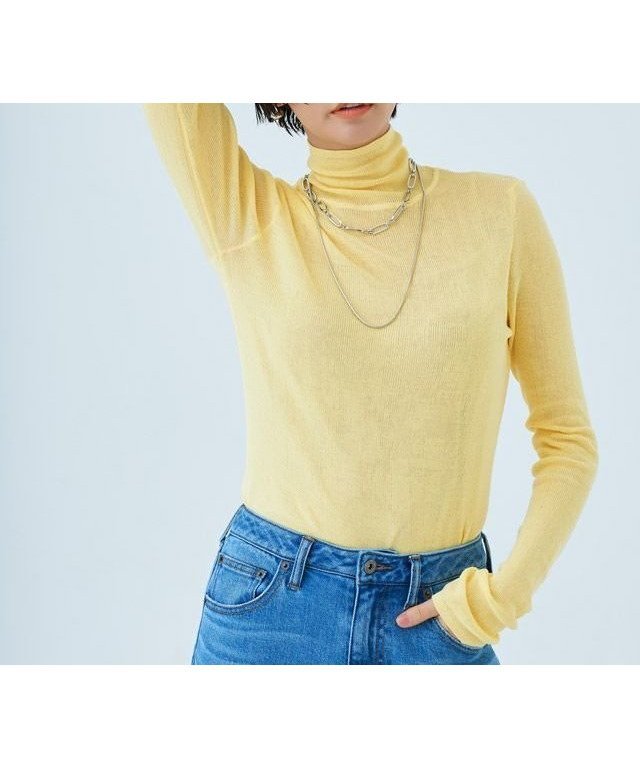 【ピエロ/Pierrot】のRASW シアーリブハイネックニット インテリア・キッズ・メンズ・レディースファッション・服の通販 founy(ファニー) 　ファッション　Fashion　レディースファッション　Fashion for Women　トップス・カットソー　Cut & Sew Tops　ニット　Knit Tops & Sweaters　おすすめ　Recommended / Our Picks　フィット　Fit, Slim Fit　プチプライス・低価格　Affordable / Budget Price　165cm / ライトイエロー / M|ID: prp329100003828899 ipo3291000000032262023