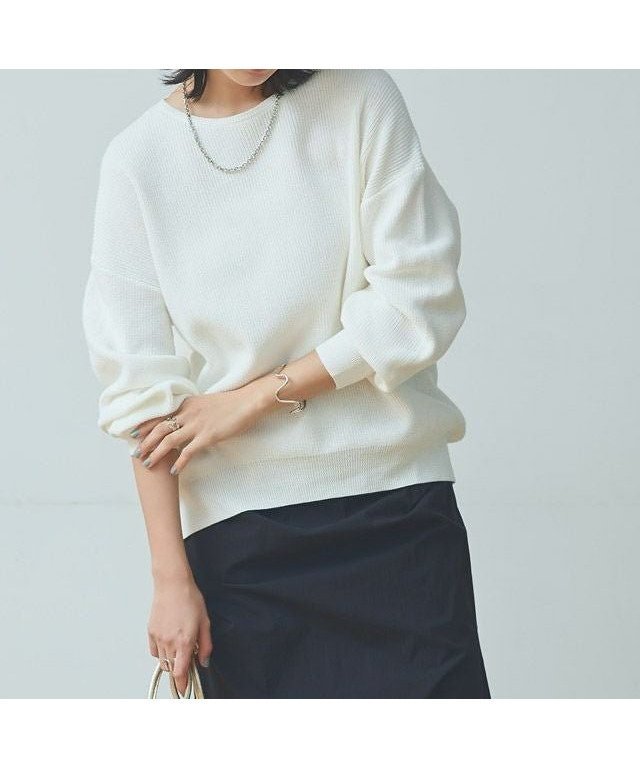 【ピエロ/Pierrot】のRASW 綿100%クルーネックニット インテリア・キッズ・メンズ・レディースファッション・服の通販 founy(ファニー) 　ファッション　Fashion　レディースファッション　Fashion for Women　トップス・カットソー　Cut & Sew Tops　ニット　Knit Tops & Sweaters　プチプライス・低価格　Affordable / Budget Price　ロング　Long, Long-Length　畦　Ribbed Knit　166cm / オフホワイト / M|ID: prp329100003828902 ipo3291000000036041895