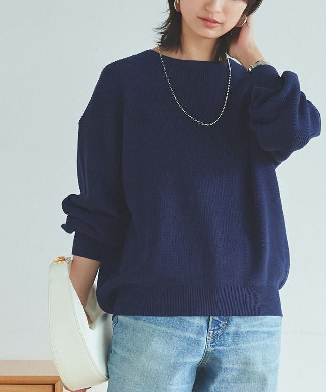 【ピエロ/Pierrot】のRASW 綿100%クルーネックニット インテリア・キッズ・メンズ・レディースファッション・服の通販 founy(ファニー) 　ファッション　Fashion　レディースファッション　Fashion for Women　トップス・カットソー　Cut & Sew Tops　ニット　Knit Tops & Sweaters　プチプライス・低価格　Affordable / Budget Price　ロング　Long, Long-Length　畦　Ribbed Knit　166cm / ネイビー / M|ID: prp329100003828902 ipo3291000000036041897