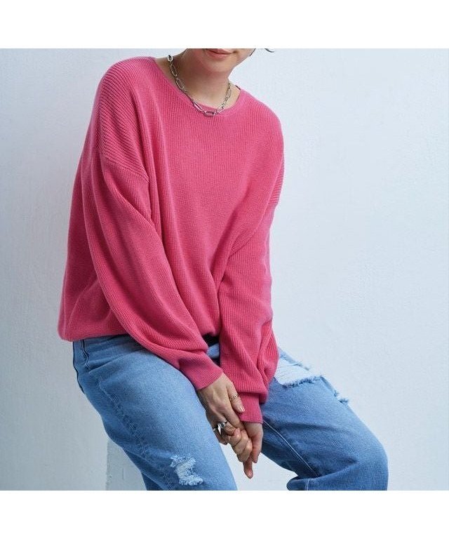 【ピエロ/Pierrot】のRASW 綿100%クルーネックニット インテリア・キッズ・メンズ・レディースファッション・服の通販 founy(ファニー) 　ファッション　Fashion　レディースファッション　Fashion for Women　トップス・カットソー　Cut & Sew Tops　ニット　Knit Tops & Sweaters　プチプライス・低価格　Affordable / Budget Price　ロング　Long, Long-Length　畦　Ribbed Knit　165cm / ピンク / M|ID: prp329100003828902 ipo3291000000036041900