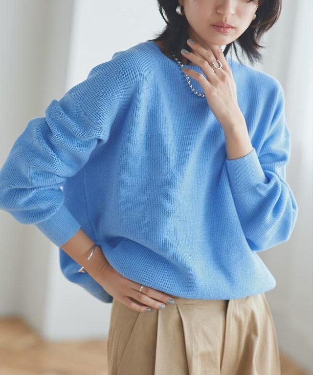 【ピエロ/Pierrot】のRASW 綿100%クルーネックニット インテリア・キッズ・メンズ・レディースファッション・服の通販 founy(ファニー) 　ファッション　Fashion　レディースファッション　Fashion for Women　トップス・カットソー　Cut & Sew Tops　ニット　Knit Tops & Sweaters　プチプライス・低価格　Affordable / Budget Price　ロング　Long, Long-Length　畦　Ribbed Knit　166cm / ライトブルー / M|ID: prp329100003828902 ipo3291000000036041902