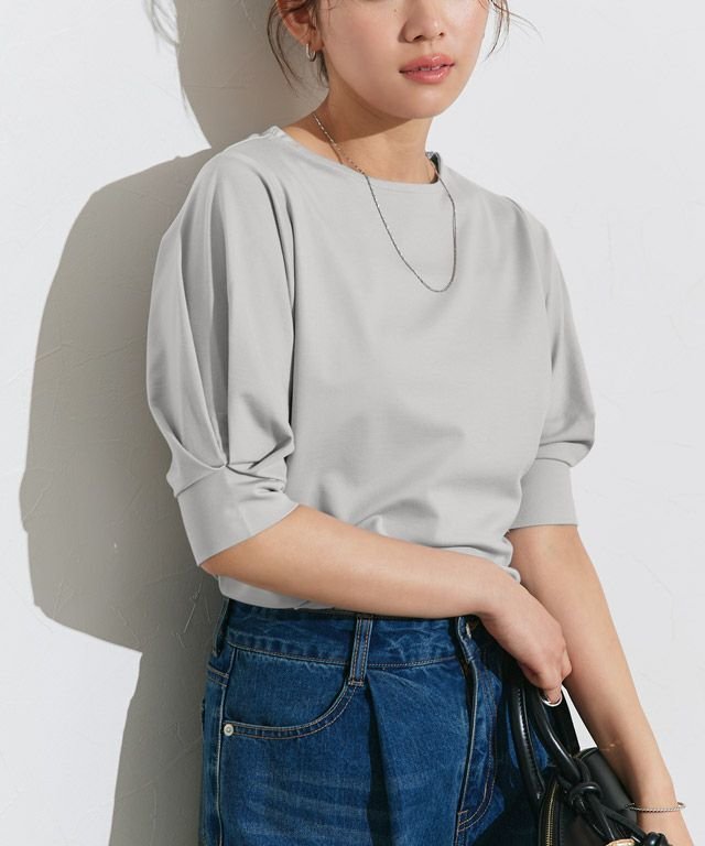 【ピエロ/Pierrot】の接触冷感パフスリーブTシャツ インテリア・キッズ・メンズ・レディースファッション・服の通販 founy(ファニー) 　ファッション　Fashion　レディースファッション　WOMEN　トップス・カットソー　Tops/Tshirt　シャツ/ブラウス　Shirts/Blouses　ロング / Tシャツ　T-Shirts　送料無料　Free Shipping　カットソー　Cut And Sew　カフス　Cuffs　シンプル　Simple　スリーブ　Sleeve　プチプライス・低価格　Affordable　エレガント 上品　Elegant　166cm / ライトグレー / M|ID: prp329100003889036 ipo3291000000032051926