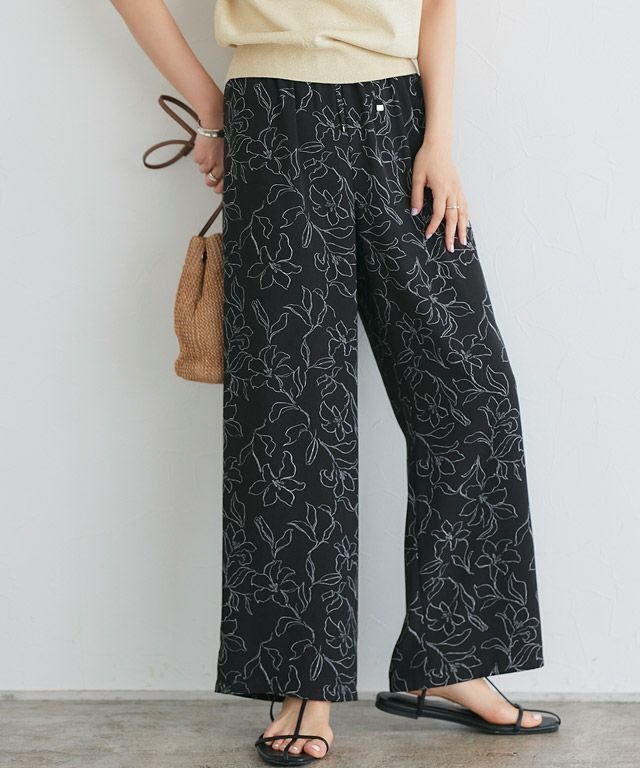 【ピエロ/Pierrot】の接触冷感イージーパンツ インテリア・キッズ・メンズ・レディースファッション・服の通販 founy(ファニー) 　ファッション　Fashion　レディースファッション　Fashion for Women　パンツ　Pants & Trousers　おすすめ　Recommended / Our Picks　トレンド　Trend, Trending Now　ドット　Polka Dot, Dot Pattern　プチプライス・低価格　Affordable / Budget Price　リボン　Ribbon, Bow　ワイド　Wide, Wide Fit　吸水　Absorbent, Quick-Dry　旅行　Travel　無地　Plain, Solid Color　167cm / 花柄 / ブラック / M|ID: prp329100003899526 ipo3291000000036124058