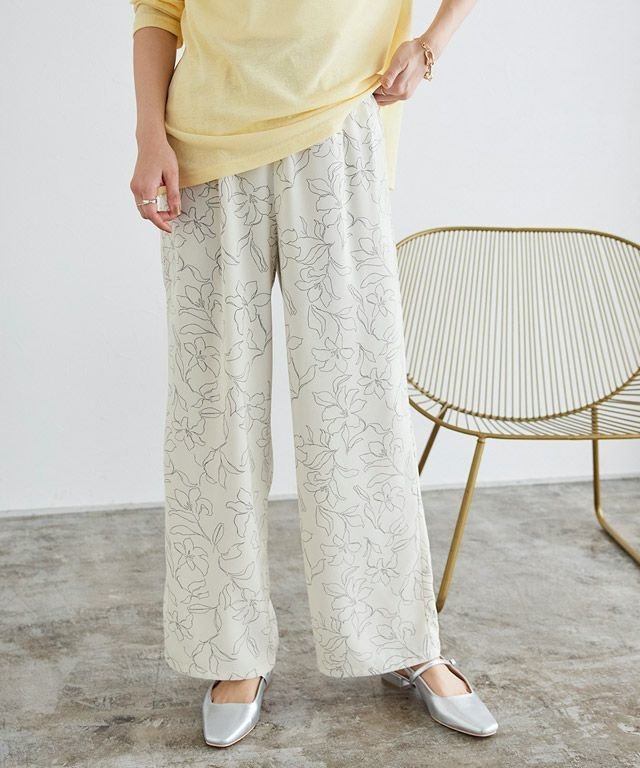 【ピエロ/Pierrot】の接触冷感イージーパンツ インテリア・キッズ・メンズ・レディースファッション・服の通販 founy(ファニー) 　ファッション　Fashion　レディースファッション　Fashion for Women　パンツ　Pants & Trousers　おすすめ　Recommended / Our Picks　トレンド　Trend, Trending Now　ドット　Polka Dot, Dot Pattern　プチプライス・低価格　Affordable / Budget Price　リボン　Ribbon, Bow　ワイド　Wide, Wide Fit　吸水　Absorbent, Quick-Dry　旅行　Travel　無地　Plain, Solid Color　167cm / 花柄 / アイボリー / M|ID: prp329100003899526 ipo3291000000036124059