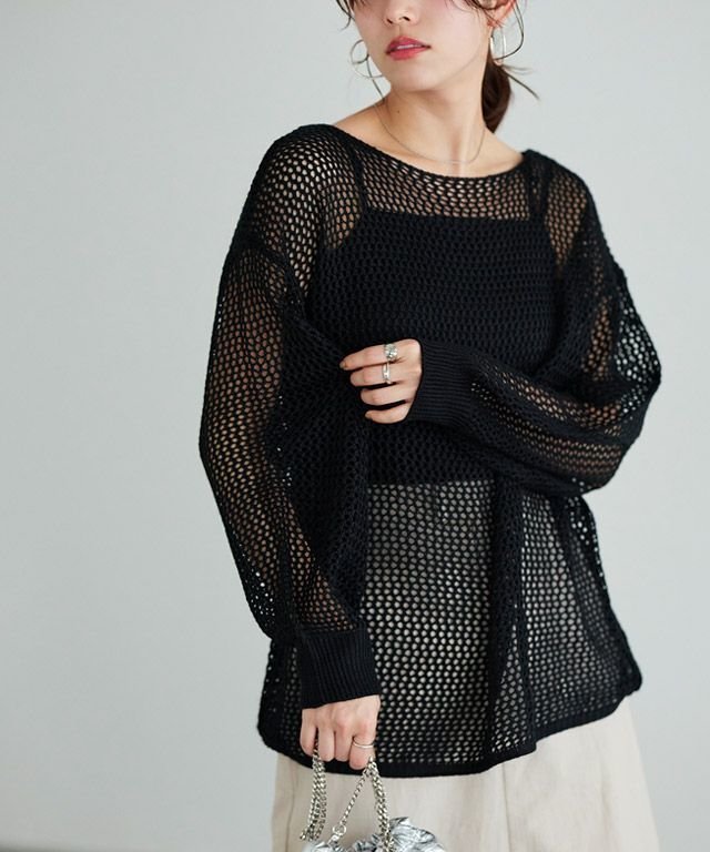 【ピエロ/Pierrot】の【アウトレットSALE!】メッシュルーズニット インテリア・キッズ・メンズ・レディースファッション・服の通販 founy(ファニー) ファッション Fashion レディースファッション Fashion for Women トップス・カットソー Cut & Sew Tops ニット Knit Tops & Sweaters アウトレット Outlet / Clearance キャミソール Camisole, Spaghetti Strap Top タンク Tank Top, Sleeveless Top プチプライス・低価格 Affordable / Budget Price メッシュ Mesh, Net Fabric エレガント 上品 Elegant ブラック|ID: prp329100003899528 ipo3291000000036124071