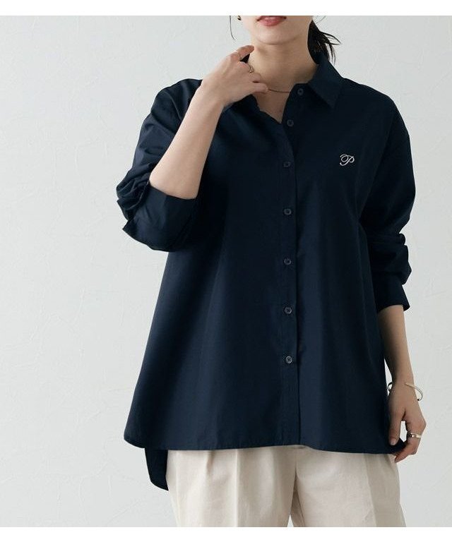 【ピエロ/Pierrot】の刺繍ロゴシャツ インテリア・キッズ・メンズ・レディースファッション・服の通販 founy(ファニー) 　ファッション　Fashion　レディースファッション　Ladies' Fashion Online　トップス・カットソー　Tops/Tshirt　シャツ/ブラウス　Shirts/Blouses　プチプライス・低価格　Affordable　ワンポイント　One Point　157cm / オフホワイト×ネイビー / M|ID: prp329100003913008 ipo3291000000025822478