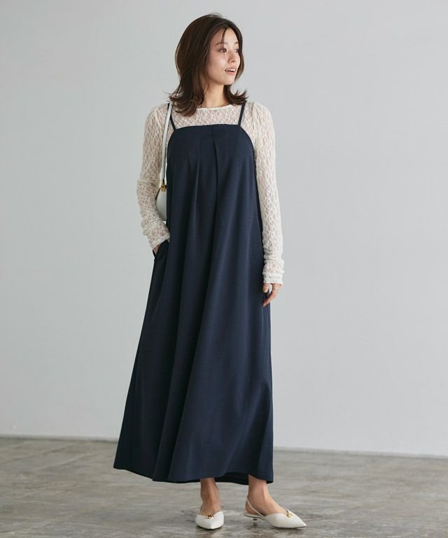 【ピエロ/Pierrot】のペアスキンタックデザインキャミワンピース インテリア・キッズ・メンズ・レディースファッション・服の通販 founy(ファニー) 　ファッション　Fashion　レディースファッション　Fashion for Women　ワンピース　Dresses　キャミソールワンピース　Camisole Dresses　プチプライス・低価格　Affordable / Budget Price　ロング　Long, Long-Length　エレガント 上品　Elegant　167cm / ネイビー / M|ID: prp329100003917781 ipo3291000000035517303
