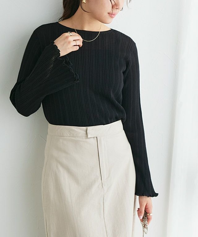【ピエロ/Pierrot】のシアーフレアスリーブリブニット インテリア・キッズ・メンズ・レディースファッション・服の通販 founy(ファニー) https://founy.com/ ファッション Fashion レディースファッション Ladies' Fashion Online トップス・カットソー Tops/Tshirt ニット Knit Tops シアー Sheer フィット Fit フェミニン Feminine フレア Flare プチプライス・低価格 Affordable ランダム Random |ID: prp329100003917782 ipo3291000000029537406