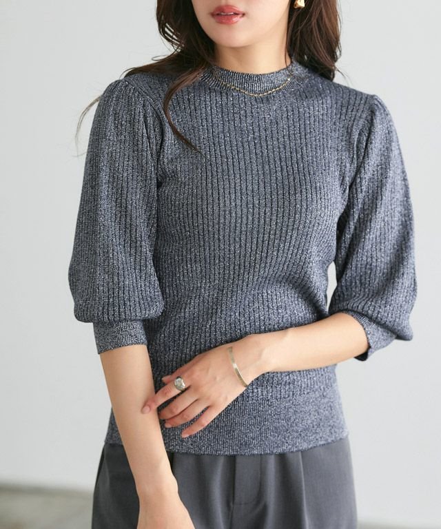 【ピエロ/Pierrot】のラメリブニット インテリア・キッズ・メンズ・レディースファッション・服の通販 founy(ファニー) 　ファッション　Fashion　レディースファッション　Ladies' Fashion Online　トップス・カットソー　Tops/Tshirt　ニット　Knit Tops　トレンド　Trend　ハイネック　High Neck　プチプライス・低価格　Affordable　エレガント 上品　Elegant　ネイビー|ID: prp329100003930481 ipo3291000000027488400