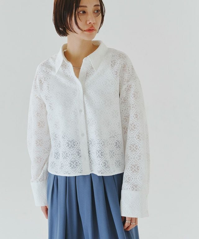 【ピエロ/Pierrot】のRASW レースクロップドワイドシャツ インテリア・キッズ・メンズ・レディースファッション・服の通販 founy(ファニー) 　ファッション　Fashion　レディースファッション　Fashion for Women　トップス・カットソー　Cut & Sew Tops　シャツ・ブラウス・オフィスカジュアル　Elegant Blouses & Button-Ups　カフス　Cuff Design　クロップド　Cropped, Short Length　バランス　Balance, Style Balance　フェミニン　Feminine, Girly　プチプライス・低価格　Affordable / Budget Price　レース　Lace, Lace Fabric　ワイド　Wide, Wide Fit　オフホワイト|ID: prp329100003940913 ipo3291000000036124693