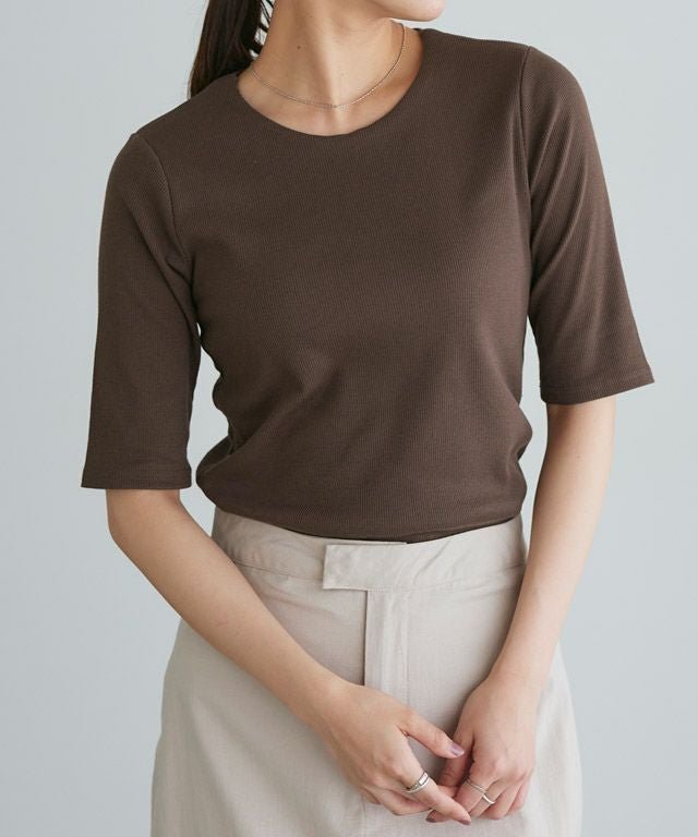 【ピエロ/Pierrot】の選べるネック5分袖テレコリブカットソー インテリア・キッズ・メンズ・レディースファッション・服の通販 founy(ファニー) ファッション Fashion レディースファッション Fashion for Women トップス・カットソー Cut & Sew Tops カットソー・ベーシックTシャツ Cut-and-Sewn Tops / Stretch Tees & Basics スクエア Square, Square Shape デコルテ Décolleté, Neckline プチプライス・低価格 Affordable / Budget Price ロング Long, Long-Length エレガント 上品 Elegant 167cm / ブラウン / クルーネック / M|ID: prp329100003948621 ipo3291000000036124737