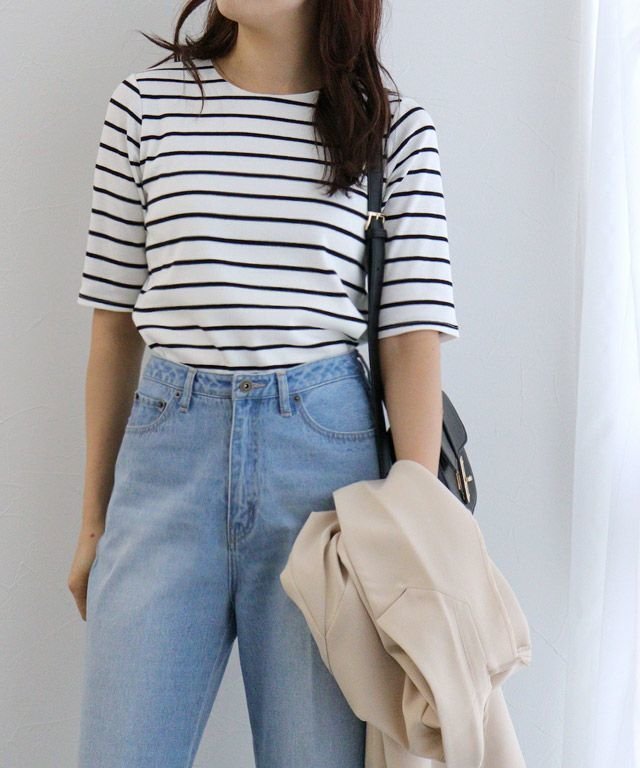 【ピエロ/Pierrot】の選べるネック5分袖テレコリブカットソー インテリア・キッズ・メンズ・レディースファッション・服の通販 founy(ファニー) ファッション Fashion レディースファッション Fashion for Women トップス・カットソー Cut & Sew Tops カットソー・ベーシックTシャツ Cut-and-Sewn Tops / Stretch Tees & Basics スクエア Square, Square Shape デコルテ Décolleté, Neckline プチプライス・低価格 Affordable / Budget Price ロング Long, Long-Length エレガント 上品 Elegant 157cm / オフホワイト×ブラック / クルーネック / M|ID: prp329100003948621 ipo3291000000036124739