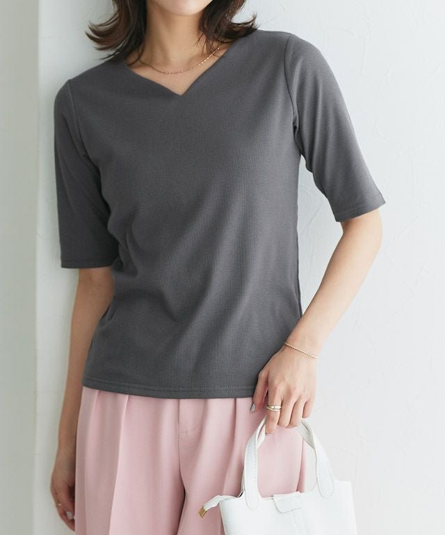 【ピエロ/Pierrot】の選べるネック5分袖テレコリブカットソー インテリア・キッズ・メンズ・レディースファッション・服の通販 founy(ファニー) ファッション Fashion レディースファッション Fashion for Women トップス・カットソー Cut & Sew Tops カットソー・ベーシックTシャツ Cut-and-Sewn Tops / Stretch Tees & Basics スクエア Square, Square Shape デコルテ Décolleté, Neckline プチプライス・低価格 Affordable / Budget Price ロング Long, Long-Length エレガント 上品 Elegant 167cm / チャコール / キーネック / M|ID: prp329100003948621 ipo3291000000036124741