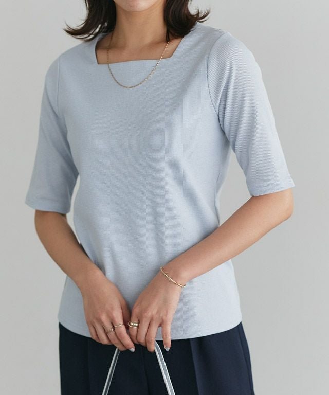 【ピエロ/Pierrot】の選べるネック5分袖テレコリブカットソー インテリア・キッズ・メンズ・レディースファッション・服の通販 founy(ファニー) ファッション Fashion レディースファッション Fashion for Women トップス・カットソー Cut & Sew Tops カットソー・ベーシックTシャツ Cut-and-Sewn Tops / Stretch Tees & Basics スクエア Square, Square Shape デコルテ Décolleté, Neckline プチプライス・低価格 Affordable / Budget Price ロング Long, Long-Length エレガント 上品 Elegant 167cm / アイスブルー / スクエアネック / M|ID: prp329100003948621 ipo3291000000036124743