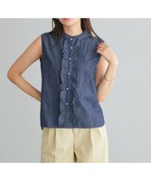 【ピエロ/Pierrot】の【アウトレットSALE!】シャンブレーフリルノースリーブブラウス 人気、トレンドファッション・服の通販 founy(ファニー) ファッション Fashion レディースファッション Fashion for Women トップス・カットソー Cut & Sew Tops キャミソール&ノースリーブ Camisoles & Sleeveless Tops シャツ・ブラウス・オフィスカジュアル Elegant Blouses & Button-Ups アウトレット Outlet / Clearance シャンブレー Chambray, Denim-Like Fabric デニム Denim, Jeans Material フェミニン Feminine, Girly フリル Frill, Ruffle プチプライス・低価格 Affordable / Budget Price エレガント 上品 Elegant |ID:prp329100003963961