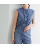 【ピエロ/Pierrot】の【アウトレットSALE!】シャンブレーフリルノースリーブブラウス ブルー|ID: prp329100003963961 ipo3291000000036274496