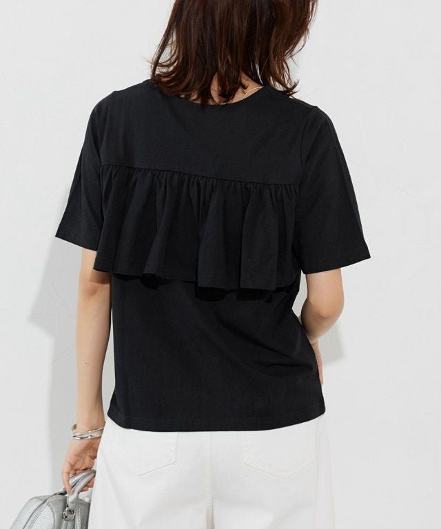 【ピエロ/Pierrot】のバックフレアデザインTシャツ インテリア・キッズ・メンズ・レディースファッション・服の通販 founy(ファニー) 　ファッション　Fashion　レディースファッション　Fashion for Women　トップス・カットソー　Cut & Sew Tops　シャツ・ブラウス・オフィスカジュアル　Elegant Blouses & Button-Ups　ロングTシャツ・Tシャツ　Longline T-Shirts & Tees　シンプル　Simple, Minimal　フレア　Flare, Flared　プチプライス・低価格　Affordable / Budget Price　167cm / ブラック / M|ID: prp329100003963965 ipo3291000000036124914