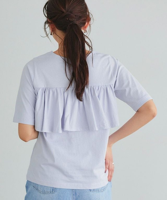 【ピエロ/Pierrot】のバックフレアデザインTシャツ インテリア・キッズ・メンズ・レディースファッション・服の通販 founy(ファニー) 　ファッション　Fashion　レディースファッション　Fashion for Women　トップス・カットソー　Cut & Sew Tops　シャツ・ブラウス・オフィスカジュアル　Elegant Blouses & Button-Ups　ロングTシャツ・Tシャツ　Longline T-Shirts & Tees　シンプル　Simple, Minimal　フレア　Flare, Flared　プチプライス・低価格　Affordable / Budget Price　166cm / アイスブルー / M|ID: prp329100003963965 ipo3291000000036124922