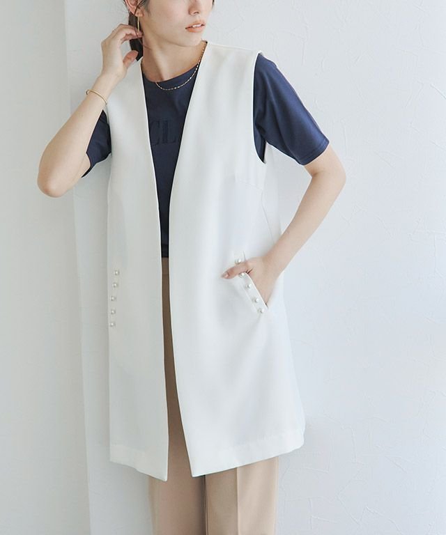 【ピエロ/Pierrot】のパールポケットノーカラージレ インテリア・キッズ・メンズ・レディースファッション・服の通販 founy(ファニー) 　ファッション　Fashion　レディースファッション　WOMEN　アウター　Coat Outerwear　トップス・カットソー　Tops/Tshirt　ベスト/ジレ　Gilets/Vests　インナー　Inner　ジョーゼット　Georgette　パール　Pearl　プチプライス・低価格　Affordable　ポケット　Pocket　エレガント 上品　Elegant　パールポケットノーカラージレ|ID: prp329100003976748 ipo3291000000032275697