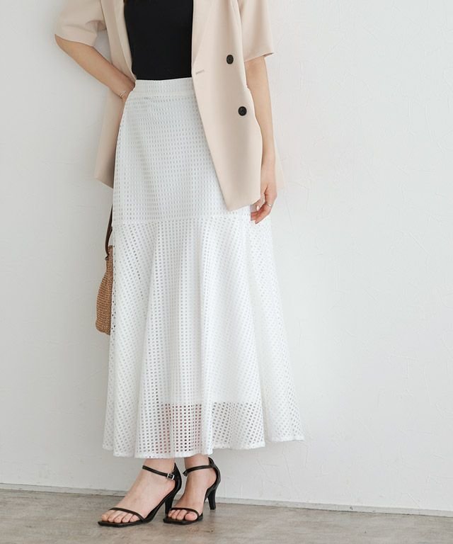 【ピエロ/Pierrot】のメッシュギャザースカート インテリア・キッズ・メンズ・レディースファッション・服の通販 founy(ファニー) 　ファッション　Fashion　レディースファッション　Fashion for Women　スカート　Skirts　シンプル　Simple, Minimal　スクエア　Square, Square Shape　フレア　Flare, Flared　プチプライス・低価格　Affordable / Budget Price　メッシュ　Mesh, Net Fabric　レース　Lace, Lace Fabric　オフホワイト|ID: prp329100003982779 ipo3291000000035517085