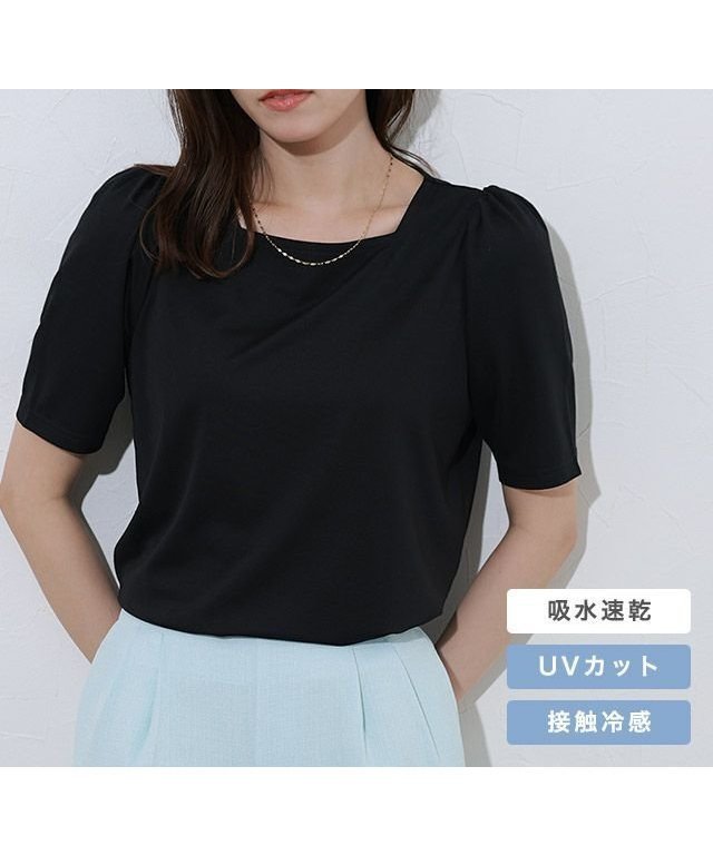 【ピエロ/Pierrot】の接触冷感スクエアネックパフスリーブTシャツ インテリア・キッズ・メンズ・レディースファッション・服の通販 founy(ファニー) 　ファッション　Fashion　レディースファッション　Fashion for Women　トップス・カットソー　Cut & Sew Tops　シャツ・ブラウス・オフィスカジュアル　Elegant Blouses & Button-Ups　ロングTシャツ・Tシャツ　Longline T-Shirts & Tees　カットソー　Cut and Sewn Top　ギャザー　Gathered, Ruffled　スクエア　Square, Square Shape　スリーブ　Sleeve, Long Sleeve / Short Sleeve　デコルテ　Décolleté, Neckline　フェミニン　Feminine, Girly　プチプライス・低価格　Affordable / Budget Price　エレガント 上品　Elegant　接触冷感スクエアネックパフスリーブTシャツ|ID: prp329100003987343 ipo3291000000032620941