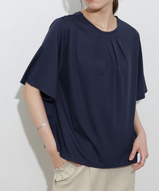 【ピエロ/Pierrot】の接触冷感セミフレアスリーブTシャツ インテリア・キッズ・メンズ・レディースファッション・服の通販 founy(ファニー) 　ファッション　Fashion　レディースファッション　Fashion for Women　トップス・カットソー　Cut & Sew Tops　シャツ・ブラウス・オフィスカジュアル　Elegant Blouses & Button-Ups　ロングTシャツ・Tシャツ　Longline T-Shirts & Tees　インナー　Innerwear　カットソー　Cut and Sewn Top　フレア　Flare, Flared　プチプライス・低価格　Affordable / Budget Price　エレガント 上品　Elegant　167vm / ネイビー / M|ID: prp329100003987347 ipo3291000000036125257