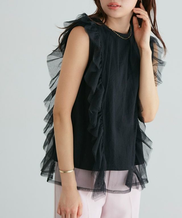 【ピエロ/Pierrot】のチュールフリルカットソー [Pierrot] 人気、トレンドファッション・服の通販 founy(ファニー) 　ファッション　Fashion　レディースファッション　Fashion for Women　トップス・カットソー　Cut & Sew Tops　カットソー・ベーシックTシャツ　Cut-and-Sewn Tops / Stretch Tees & Basics　おすすめ　Recommended / Our Picks　インナー　Innerwear　カットソー　Cut and Sewn Top　チュール　Tulip, Tulip Motif　フェミニン　Feminine, Girly　フリル　Frill, Ruffle　プチプライス・低価格　Affordable / Budget Price　 other-1|ID: prp329100003998811 ipo3291000000035516293