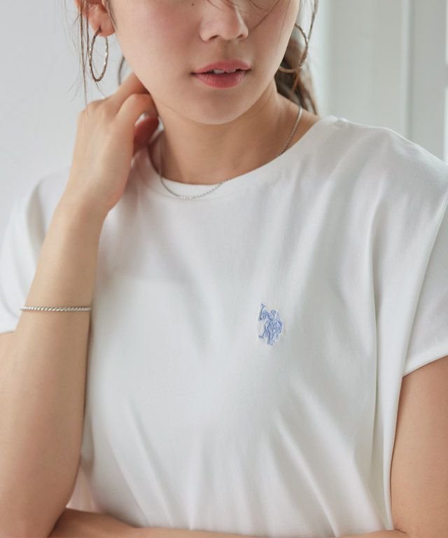 【ピエロ/Pierrot】の【U.S. POLO ASSN.】フレンチTシャツ [Pierrot] インテリア・キッズ・メンズ・レディースファッション・服の通販 founy(ファニー) 　ファッション　Fashion　レディースファッション　Fashion for Women　トップス・カットソー　Cut & Sew Tops　シャツ・ブラウス・オフィスカジュアル　Elegant Blouses & Button-Ups　ロングTシャツ・Tシャツ　Longline T-Shirts & Tees　スリーブ　Sleeve, Long Sleeve / Short Sleeve　フレンチ　French, French Style　プチプライス・低価格　Affordable / Budget Price　ワンポイント　One Point, Statement Accent　エレガント 上品　Elegant　オフホワイト×ブルー|ID: prp329100004015795 ipo3291000000033248671