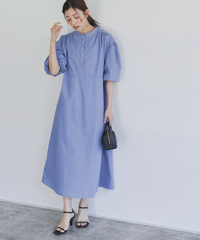 【ピエロ/Pierrot】の【アウトレットSALE!】パールボタンギャザーワンピース インテリア・キッズ・メンズ・レディースファッション・服の通販 founy(ファニー) 　ファッション　Fashion　レディースファッション　Fashion for Women　ワンピース　Dresses　アウトレット　Outlet / Clearance　ギャザー　Gathered, Ruffled　バランス　Balance, Style Balance　パール　Pearl, Pearl Accent　フロント　Front, Front Design　プチプライス・低価格　Affordable / Budget Price　ブルー|ID: prp329100004015798 ipo3291000000035516496