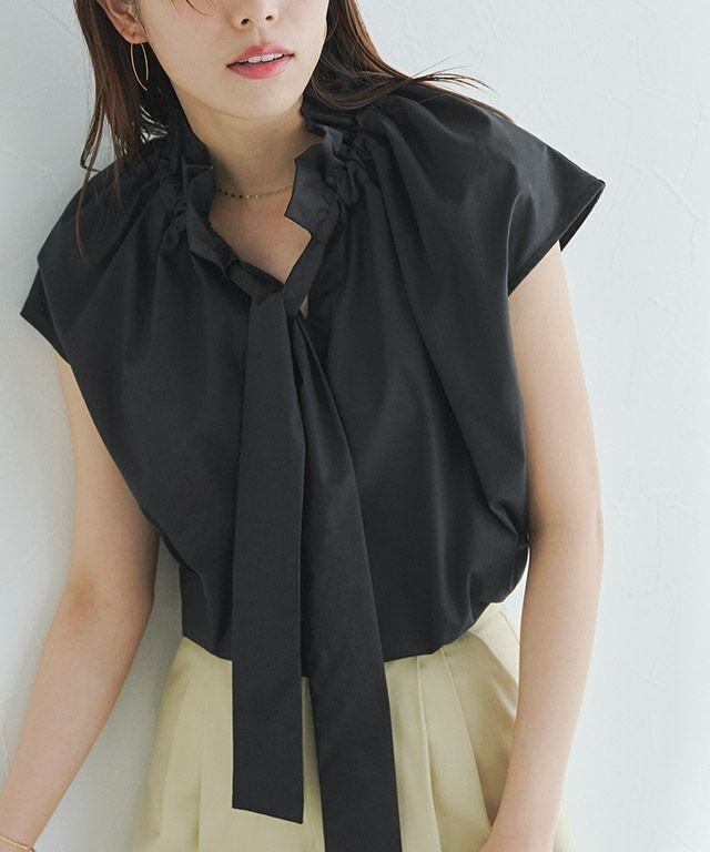 【ピエロ/Pierrot】のフリルタイフレンチブラウス 人気、トレンドファッション・服の通販 founy(ファニー) 　ファッション　Fashion　レディースファッション　Ladies' Fashion Online　トップス・カットソー　Tops/Tshirt　シャツ/ブラウス　Shirts/Blouses　おすすめ　Recommend　シャーリング　Shirring　ジャケット　Jacket　スタンド　Stand　スリーブ　Sleeve　フェミニン　Feminine　フリル　Frills　フレンチ　French　プチプライス・低価格　Affordable　リボン　Ribbon　 other-1|ID: prp329100004021954 ipo3291000000031952543